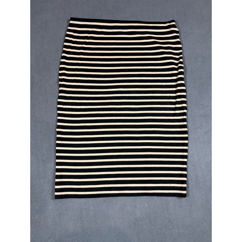 Sanctuary Clothing Skirt Womens Medium Black Tan Striped Pencil Knit Midi